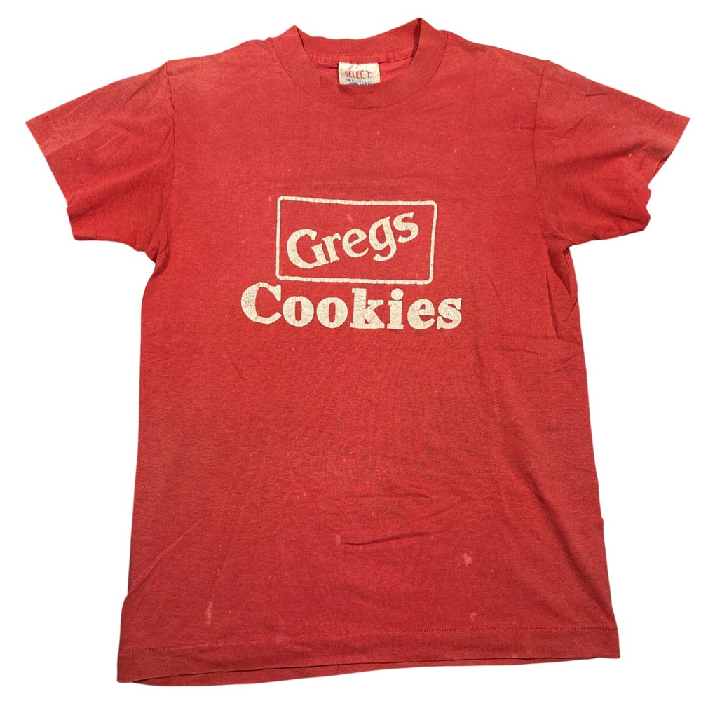 Vintage 1990 Gregs Cookies T Shirt Mens Small Red Tee Jays Shortline Lake‎ USA